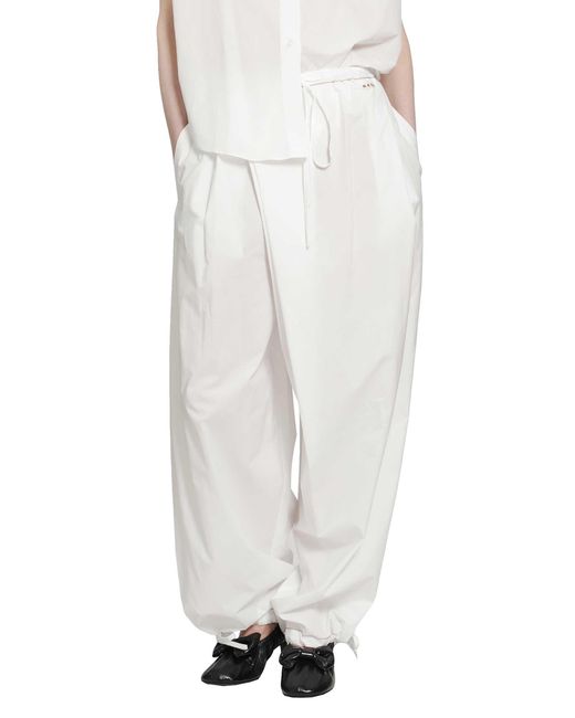 Marni White Cotton Poplin Drawstring Trousers