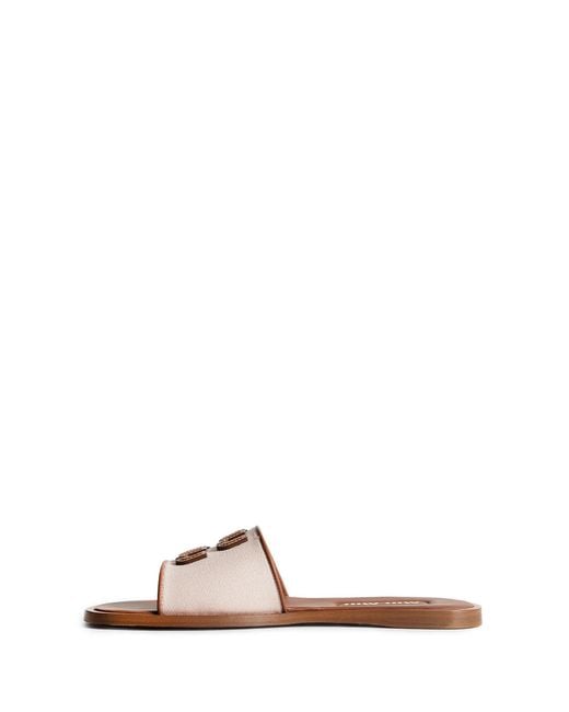 Miu Miu Pink Canvas And Leather Slides