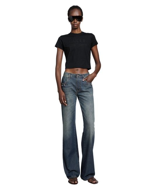 Gucci Blue Cotton Denim Pants With Horsebit