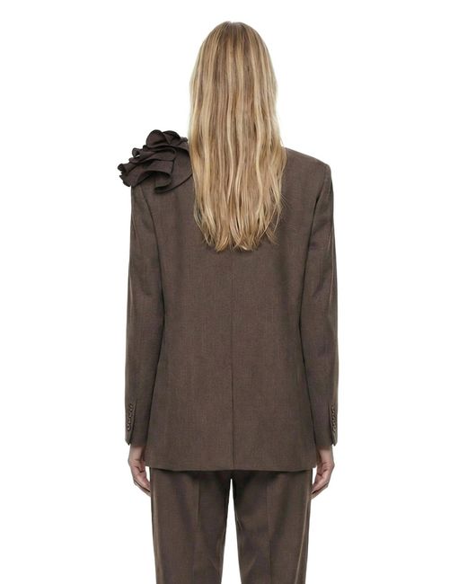 Magda Butrym Brown Linen Flower Blazer