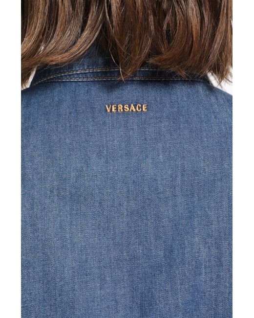 Versace Blue Chambray Denim Crop Shirt