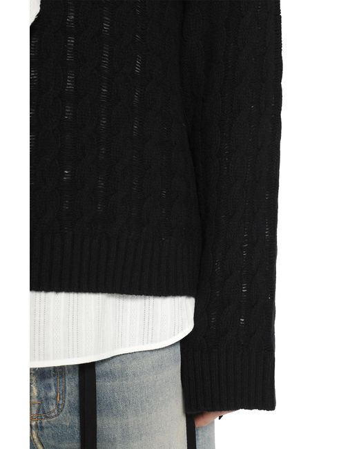 Ann Demeulemeester Black Tristan Cable Knit Ladder Stich Crewneck Sweater for men