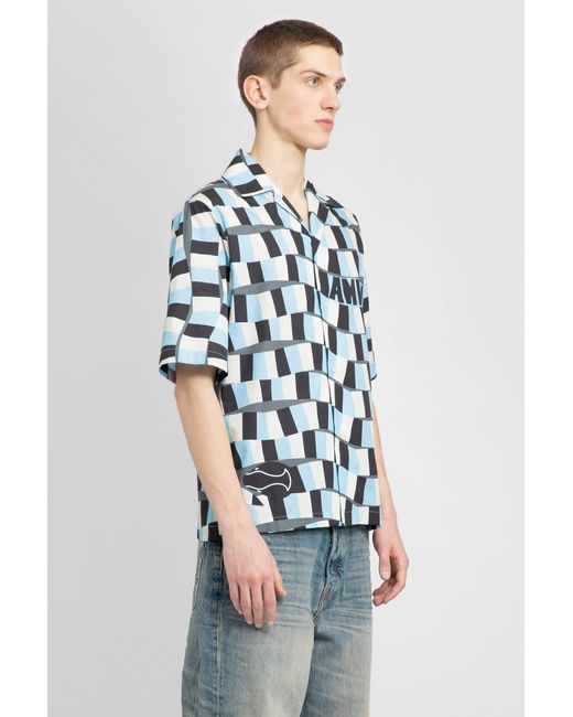 Amiri Blue Snake Checker-print Silk Bowling Shirt for men