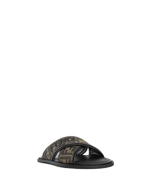 Fendi Black Ff Fabric Slides for men