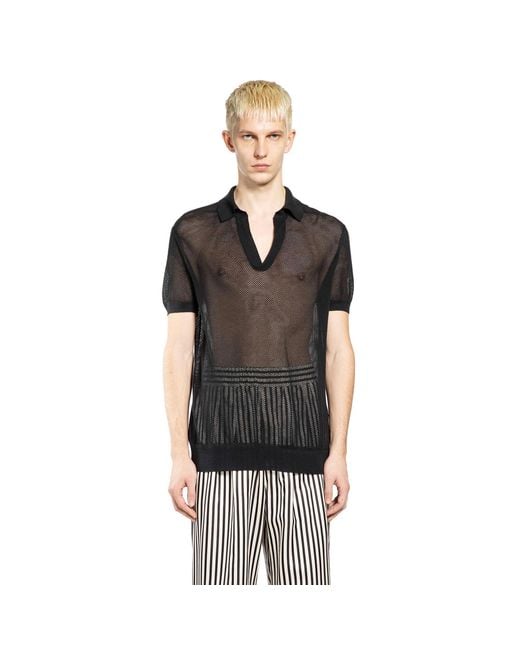 Tom Ford Black Cotton Silk Mesh Polo for men