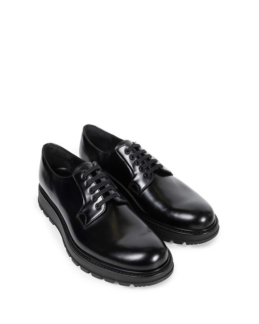 Prada Black Brushed Leather Lace-Up Shoes for men
