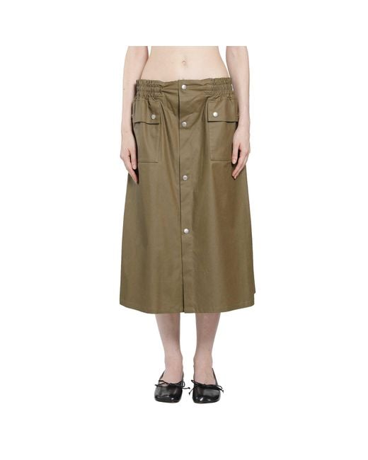 MM6 by Maison Margiela Green Coated Cotton Midi Skirt