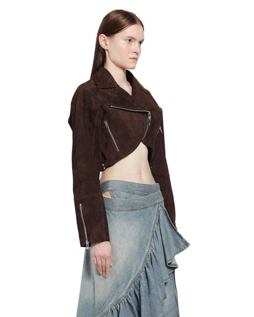 Alaïa Brown Suede Cropped Biker Jacket