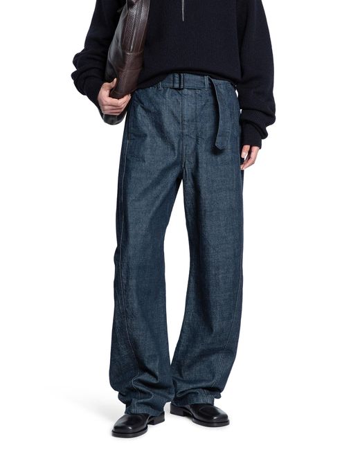 Lemaire Blue Denim Wide-Leg Twisted Belted Pants for men