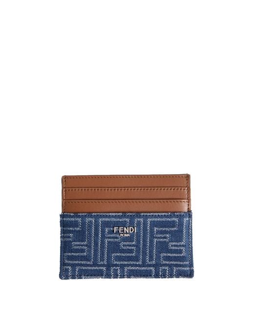 Fendi Blue Ff Denim And Leather Cardholder for men