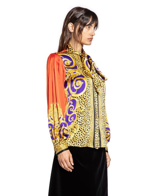 Versace Black Cheetah Barocco Silk Lavallière Shirt