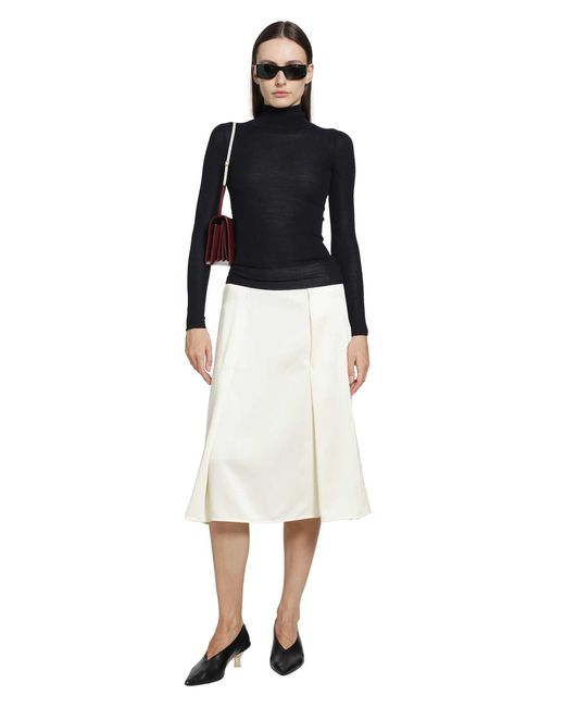 Jil Sander White Envers Satin Pleated Skirt
