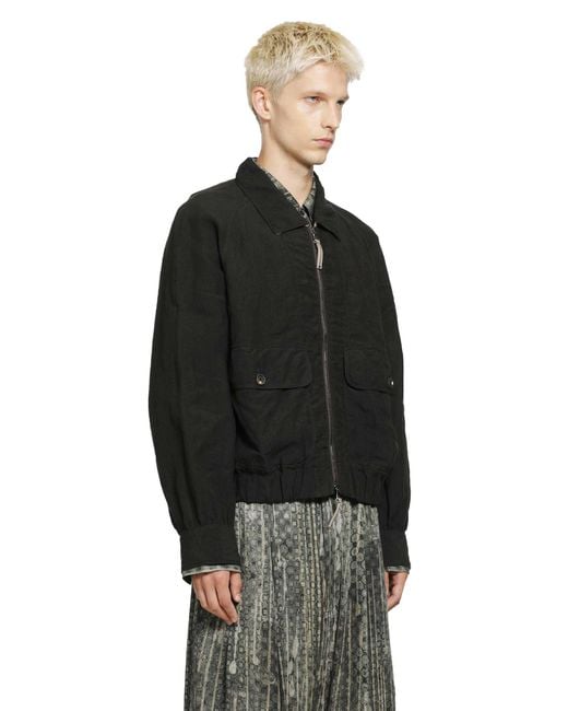 Ziggy Chen Black Puppytooth Cropped Aviator Jacket for men