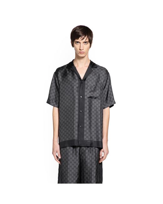 Gucci Black Gg Silk Twill Bowling Shirt for men