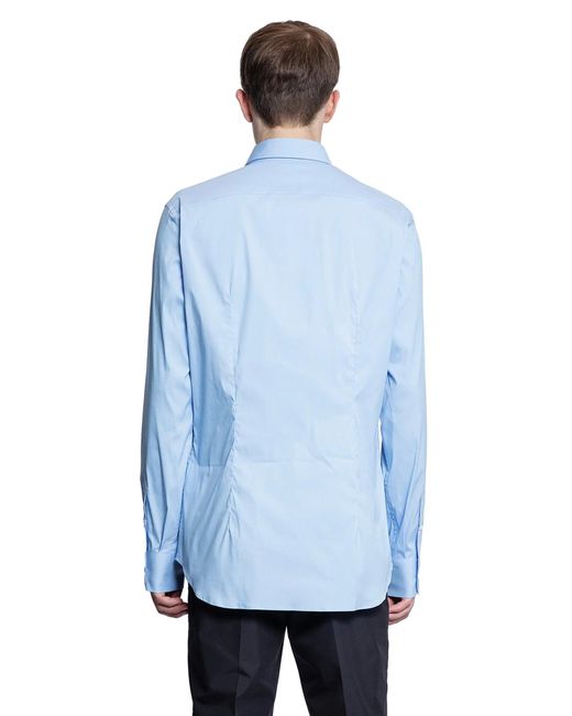 Prada Blue Stretch Cotton Shirt for men