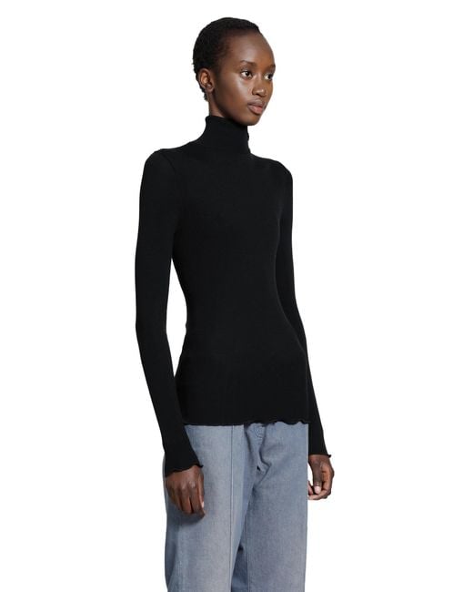 Prada Black Silk And Wool Turtleneck Top