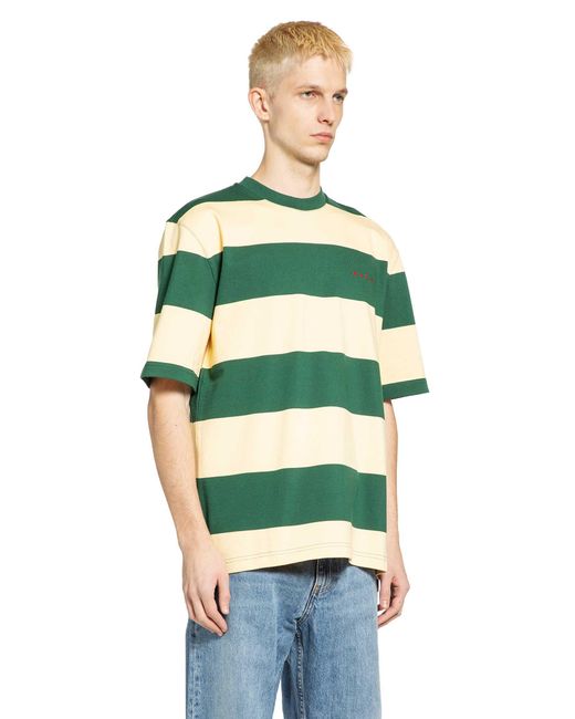 Marni Green Maxi-Stripe Cotton T-Shirt for men