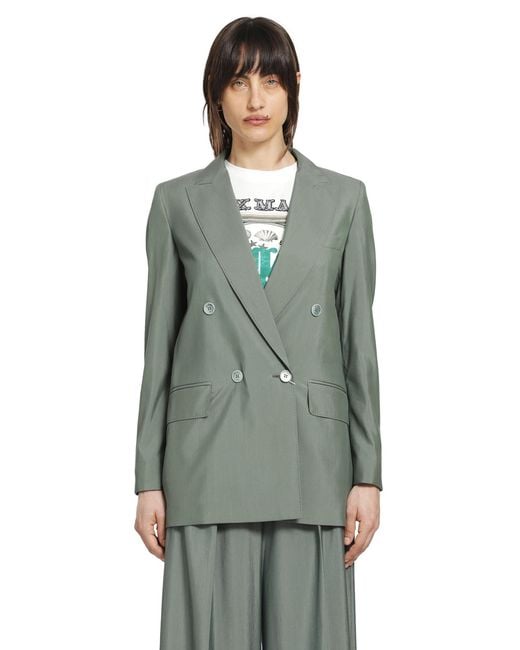 Max Mara Green Double-Breasted Wool And Silk Blazer