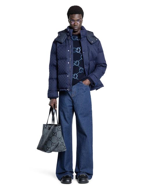 Gucci Blue Giacca Imbottita Gg Canvas for men