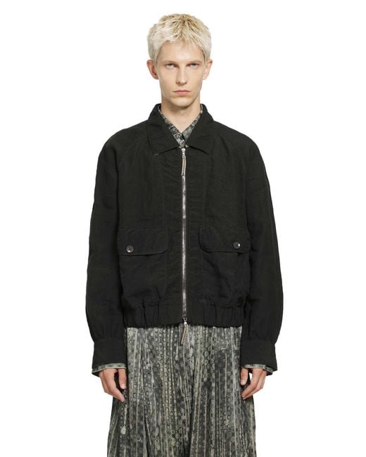 Ziggy Chen Black Puppytooth Cropped Aviator Jacket for men