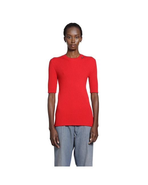 Prada Red Rib-Knit Crewneck Top