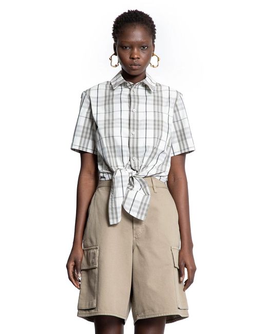 Burberry Natural Cropped Check Cotton Short Sleeve Shirt