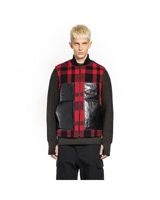 Junya Watanabe Red Check Wool Bomber Vest for men