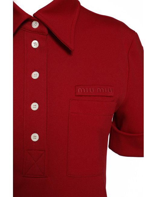 Miu Miu Red Technical Jersey Polo Shirt
