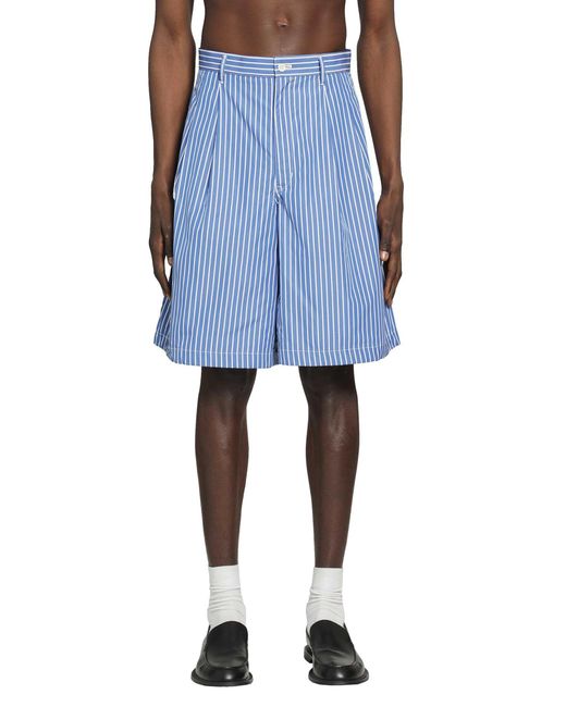 Comme des Garçons Blue Pleated Pinstriped Shorts for men