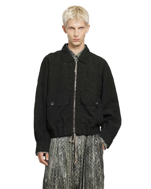 Ziggy Chen Black Puppytooth Cropped Aviator Jacket for men