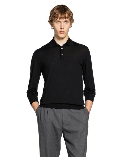 Lardini Black Long Sleeve Wool Polo for men