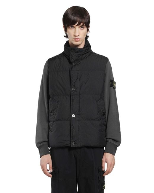 Stone Island Black G100010 Crinkle Reps Down Vest for men