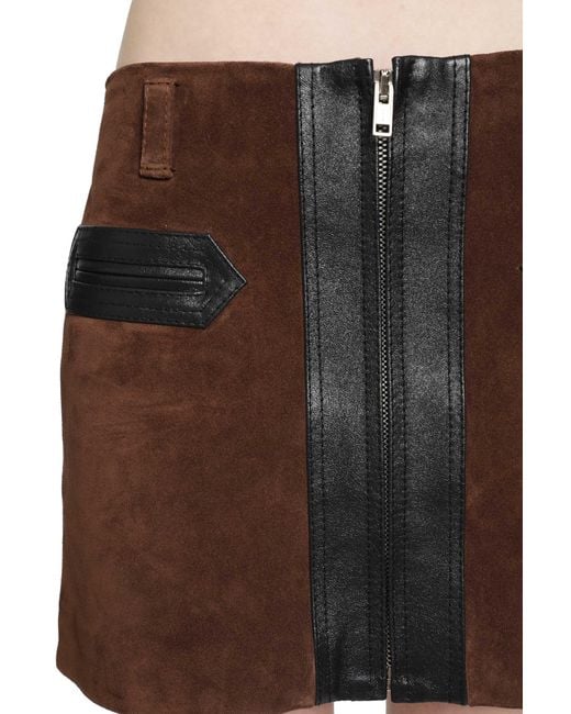 Marni Brown Suede And Leather Mini Skirt