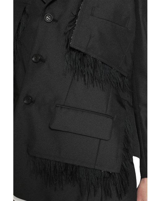 Comme des Garçons Black Single-Breasted Blazer With Frayed Trim
