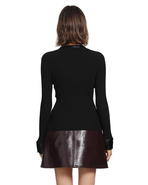Courreges Black Vinyl And Knit Cardigan
