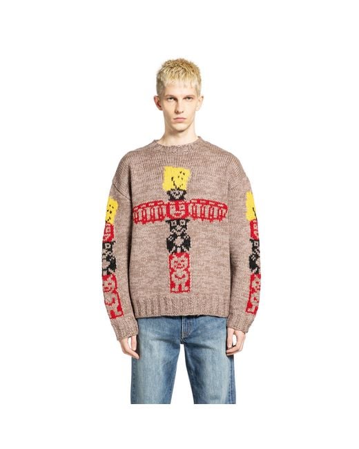 Kapital Red Hans Knit Peckish Totem Pole Cowichan Sweater for men