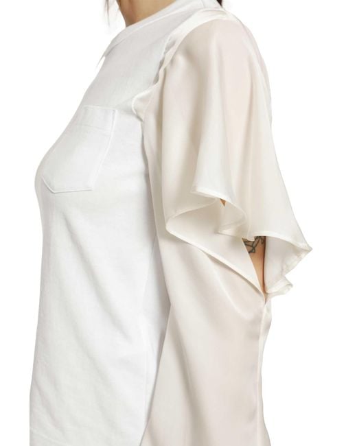 Sacai White Satin X Cotton Jersey T-Shirt