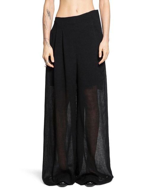 Yehuafan Black Nylon Sheer Wide Leg Pants