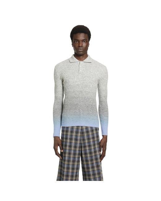 ERL Gray Thin Gradient Knit Polo for men
