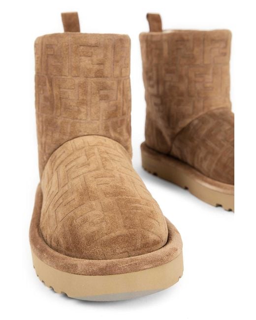 Fendi Natural Ff Suede Ankle Boots for men