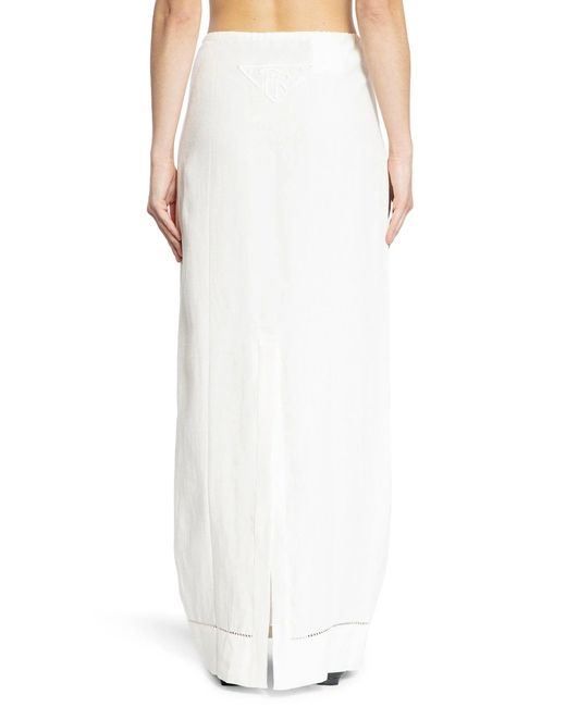 Prada White Embroidered Linen Maxi Skirt