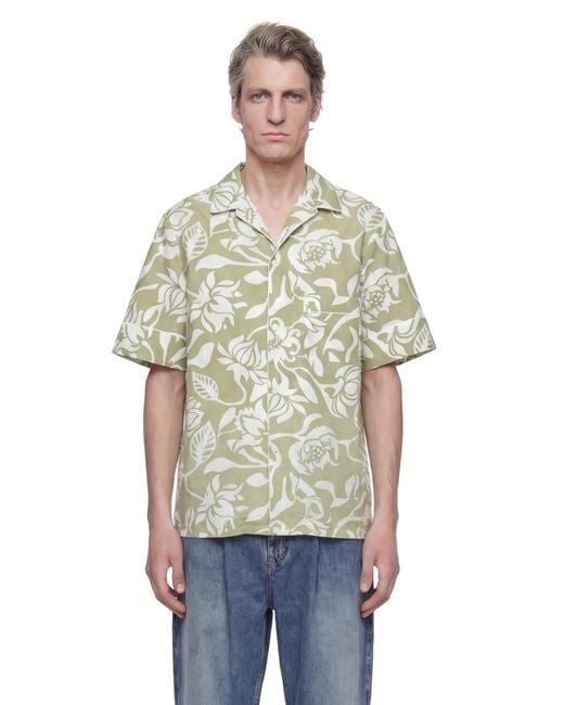 Hed Mayner Green Floral Print Shirt for men