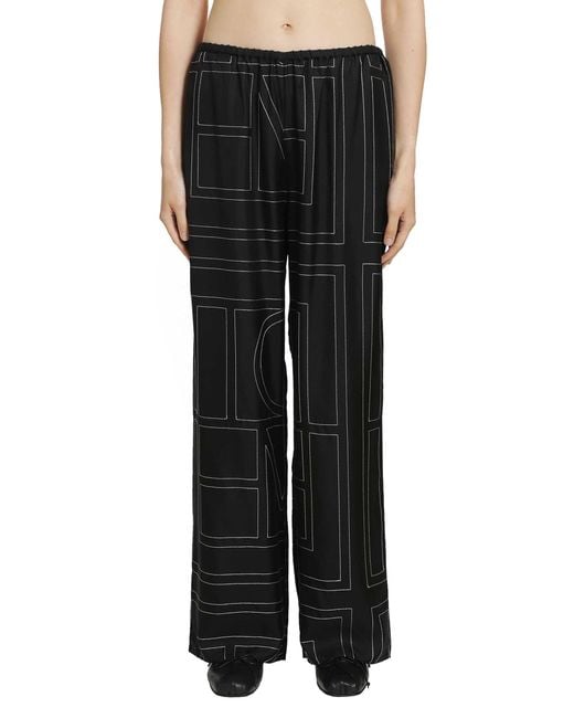 Totême  Black Monogram Silk Pj Bottoms