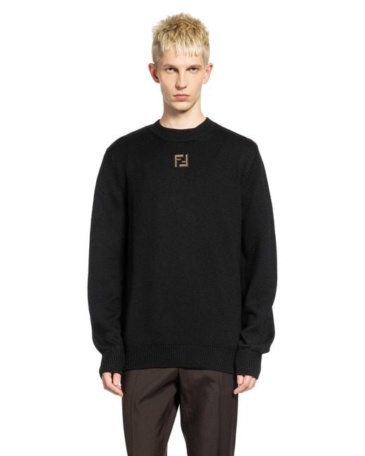 Fendi Black Corduroy Ff Wool Sweater for men