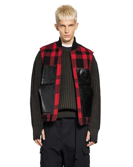 Junya Watanabe Red Check Wool Bomber Vest for men