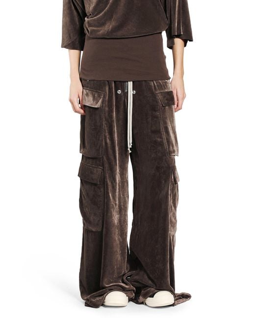 Rick Owens Brown Viscose Silk Straight Leg Trousers