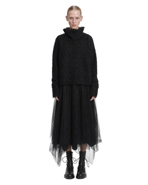 Marc Le Bihan Black Fluffy Mohair Turtleneck Sweater