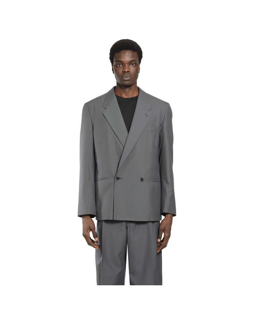 Lemaire Gray Double-Breasted Tailored Blazer for men