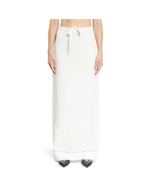 Prada White Embroidered Linen Maxi Skirt