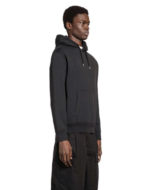 C P Company Black Cotton Diagonal Fleece Lens Hoodie for men